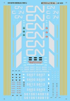 Microscale Decals 87-1073 - HO Scale Canadian National - CN -- EMD SD70 & SD75I Diesels 1997+ (Fi...