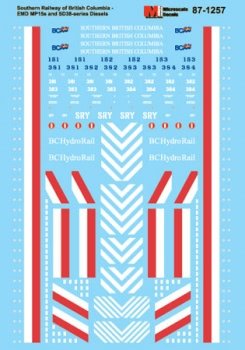 Microscale Decals 87-1257 - HO Scale Southern Railway of British Columbia -- EMD MP15 & SD38 Dies...