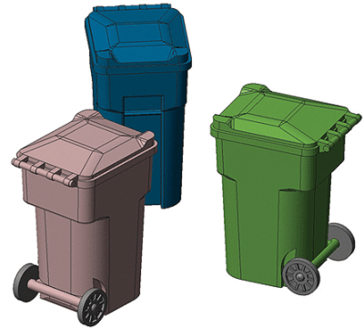 Hi-Tech Details 8007 - HO Scale 96-Gallon Wheeled Trash & Recycling Bin -- Kit (blue) pkg(6)
