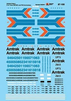 Microscale Decals 87-100 - HO Scale Amtrak -- EMD E, F & F40PH Diesels Phase I Scheme 1970
