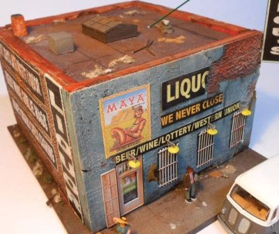 Downtown Deco 1065 - HO Scale Cast Hydrocal Kit -- Fat Lou's Building - 4 x 4-1/2" 10.2 x 11.4cm