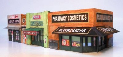 Downtown Deco 1062 - HO Scale Classic American Block -- Cast-Hydrocal Kit - 4 x 7" 10.2 x 17.8cm