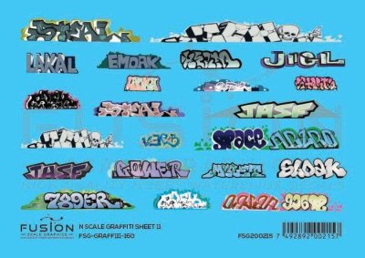 Fusion Scale Graphics 200215 - N Scale Graffiti Decal Set -- Set #11