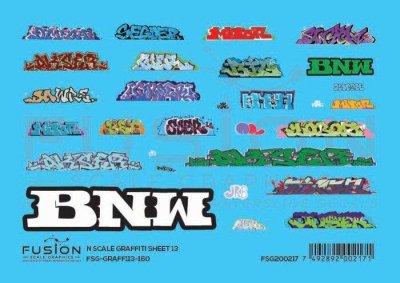 Fusion Scale Graphics 200217 - N Scale Graffiti Decal Set -- Set #13