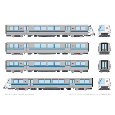Rapido 204507 - HO Scale Bay Area Rapid Transit (DC/DCC/Sound): A-B-B-A Train - Bicentennial Logo