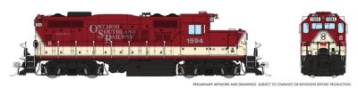 Rapido 54026 - HO GP9u - DC/Silent - Ontario Southland Railway #1594 - Otter Valley Railroad Excl...