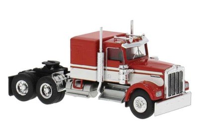 Brekina 86251 - HO Scale Kenworth W900 Semi Tractor w/Sleeper Cab - Assembled -- Red, White