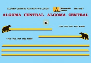 Microscale Decals 60-4187 - N Scale Algoma Central - AC -- FP9 Diesels 1995+ - Decal