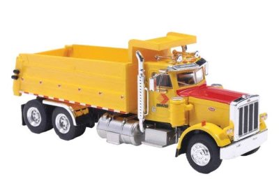 Brekina 86294 - HO Scale Peterbilt 359 Dump Truck - Assembled -- Hawkins (yellow, red)
