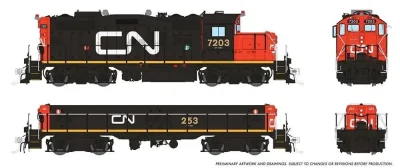 Rapido 41016 - HO GP9RM Mother & Slug - DCC Ready - Canadian National (Late) #7203 253
