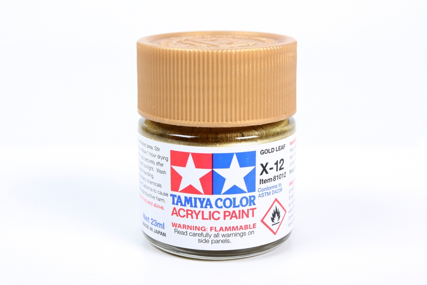 Tamiya Paints 81012 - X-12 Acrylic Glossy Colors - Gold Leaf - 3/4oz (23mL) Bottle