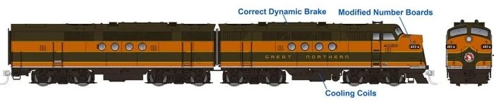 Rapido 53521 - HO EMD FT A+B Set - DC/DCC/Sound - Great Northern (GN As Delivered) #402-A + 402-B