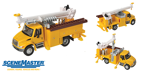 Walthers SceneMaster 11732 - HO International 4300 Utility Truck w/Drill - Assembled - Yellow