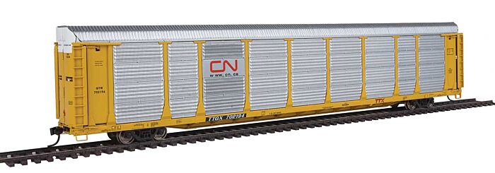 WalthersProto 101352 HO - 89ft Thrall Bi-Level Auto Carrier - Ready To Run - CN - Yellow #702251