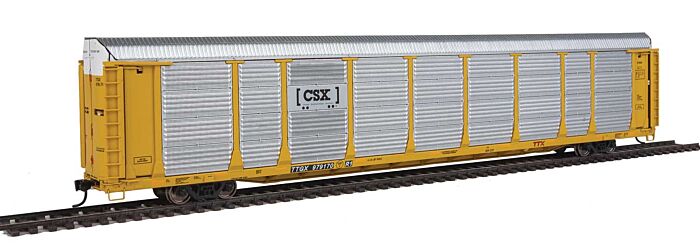 WalthersProto 101358 HO - 89ft Thrall Bi-Level Auto Carrier - Ready To Run -CSX Rack - No Number, TTGX Flatcar #982366