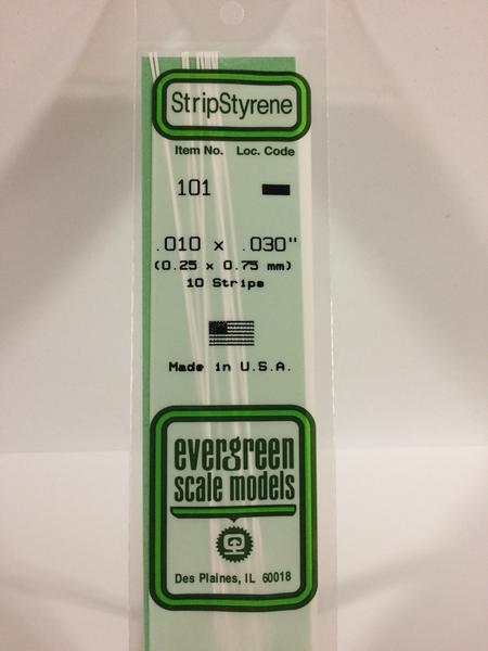 Evergreen Scale Models 101 Opaque White Polystyrene Strip 0.010x0.030in (10pcs pkg)