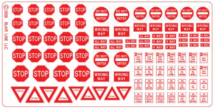 Blair Line 103 - HO Scale Highway Signs - Regulatory Signs #2 (1930-Present, red, white)