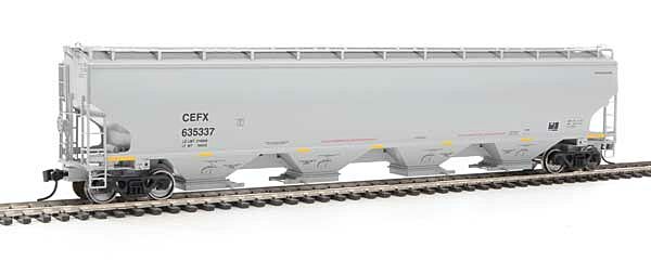 WalthersProto 105854 HO Scale - RTR 67Ft Trinity 6351 4-Bay Covered Hopper - CIT Group-Capital Finance, Inc. CEFX #635337 (gray, Yellow Conspicuity Stripes)
