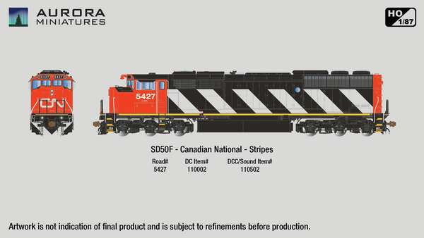 Aurora Miniatures Inc 110502 HO - GMD SD50F Diesel - DCC/Sound - Canadian National - (Stripes) - #5427