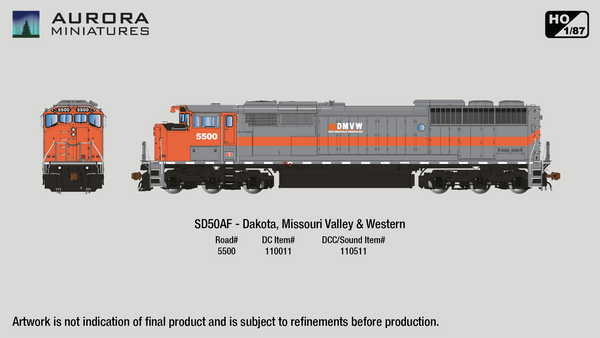 Aurora Miniatures Inc 110511 HO - GMD SD50AF Dakota Missouri Valley & Western - Diesel - DCC/Sound  - #5500