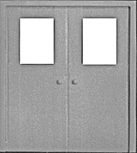 Pikestuff 1111 - HO Doors (White Styrene) - Double Personnel Door w/ Windows