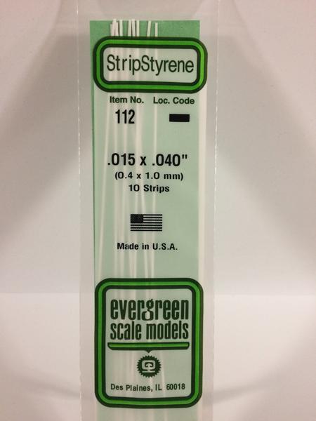 Evergreen Scale Models 112 Opaque White Polystyrene Strips 14in .015x.040 (10pcs pkg)