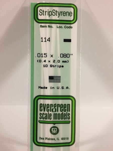 Evergreen Scale Models 114 Opaque White Polystyrene Strips 14in .015x.080 (10pcs pkg)