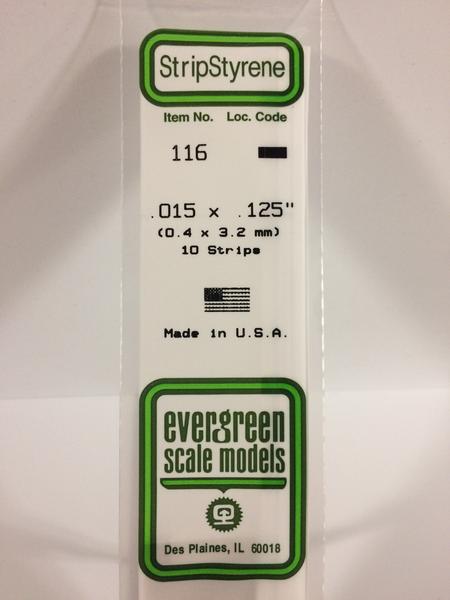 Evergreen Scale Models 116 Opaque White Polystyrene Strips 14in .015x.125 (10pcs pkg)