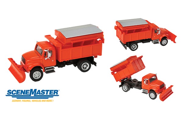 Walthers SceneMaster HO 11793 International(R) 4900 Dump Truck w/Snowplow & Salt Spreader - Assembled -- Orange