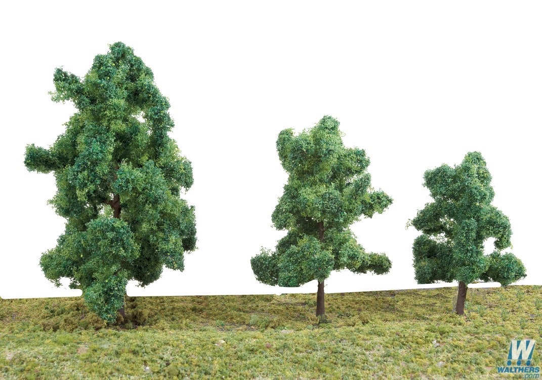 Walthers SceneMaster 1184 All Scale - Summer Trees w/ Pin Base, 3-3/8In to 5-1/2In, 8 to 14 cm pkg(10)