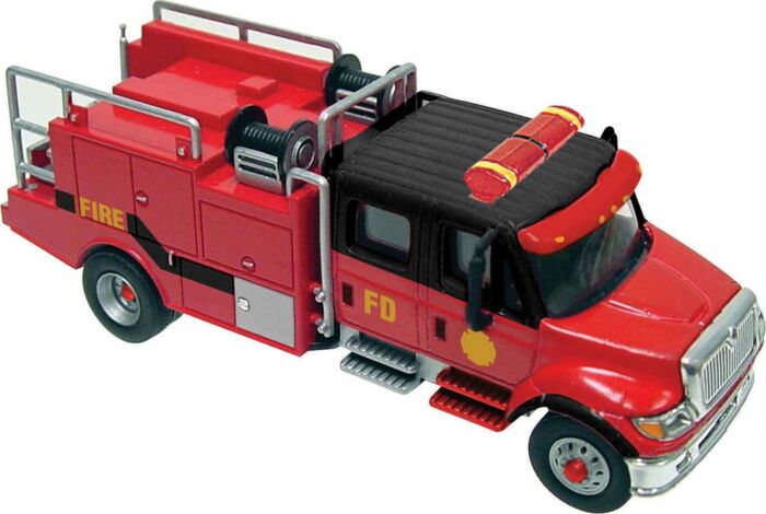 Walthers 11920 HO SceneMaster International(R)7600 2-Axle Crew-Cab Brush Fire Truck - Assembled -- Red, Black