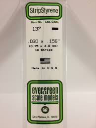 Evergreen Scale Models 137 Opaque White Polystyrene Strips 14in .03x.156 (10pcs pkg)