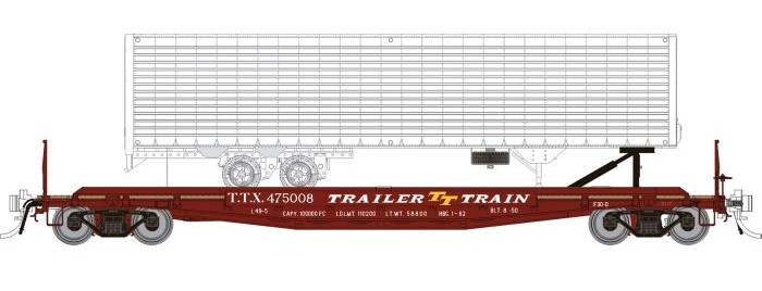 Rapido 138017-6 - HO F30D 50Ft TOFC Flat Car w/ Trailer - TTX (Early Red) #475083