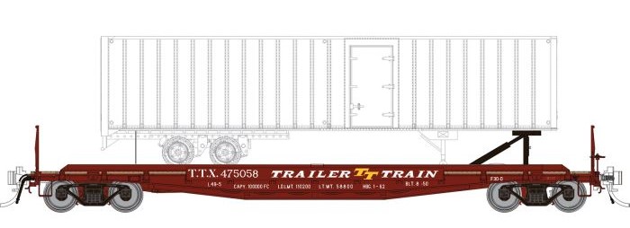 Rapido 138018-6 - HO F30D 50Ft TOFC Flat Car w/ Trailer - TTX (Late Red) #475204