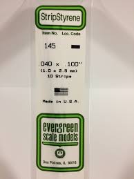 Evergreen Scale Models 145 Opaque White Polystyrene Strips 14in .04x.10 (10pcs pkg)