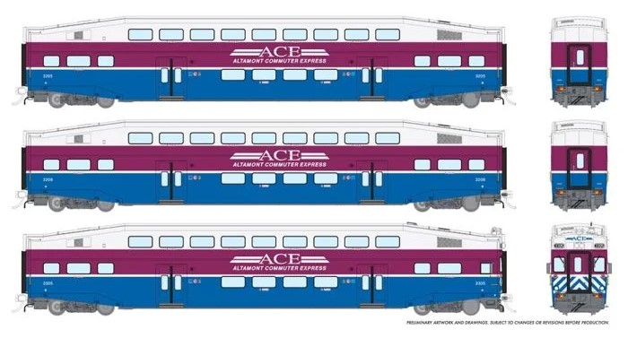 Rapido 146024 - HO BiLevel Commuter Car - Altamont Commuter Express ACE (Original) Set #1