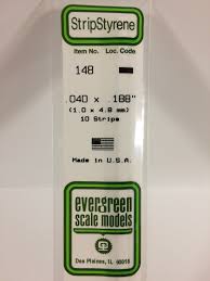 Evergreen Scale Models 148 Opaque White Polystyrene Strips 14in .04x.188 (10pcs pkg)