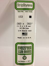 Evergreen Scale Models 153 Opaque White Polystyrene Strips 14in .06x.06 (10pcs pkg)