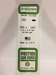 Evergreen Scale Models 155 Opaque White Polystyrene Strips 14in .06x.10 (10pcs pkg)