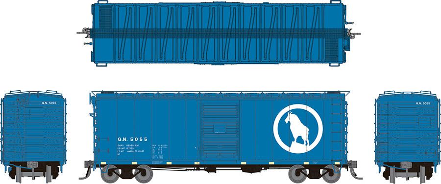 Rapido 155007-3 - HO 40Ft Boxcar w/ Late Improved Dreadnaught Ends - Great Northern (Big Sky Blue) #5177