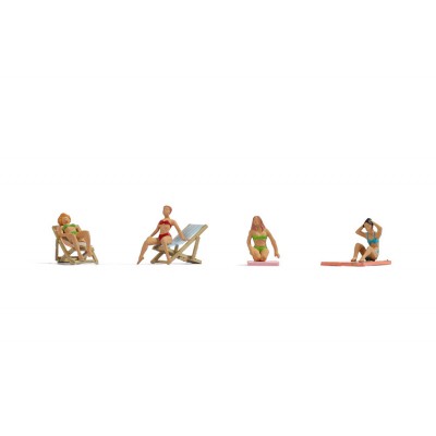 Noch 15851 - HO Female Sunbathers (4) w/ Chairs & Mats