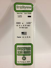 Evergreen Scale Models 165 Opaque White Polystyrene Strips 14in .08x.10 (8pcs pkg)