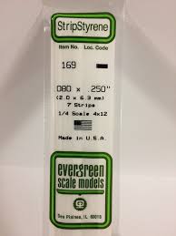 Evergreen Scale Models 169 Opaque White Polystyrene Strips 14in .08x.250 (7pcs pkg)