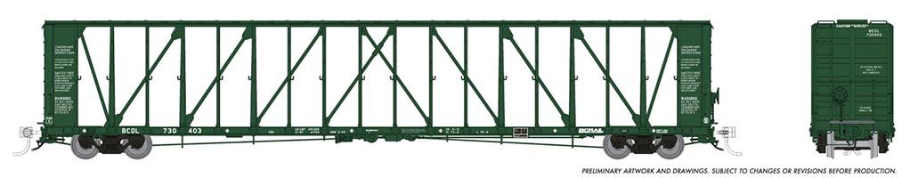 Rapido 174001-5 - HO Scale NSC 73Ft Centerbeam Flatcar - BC Rail #730471