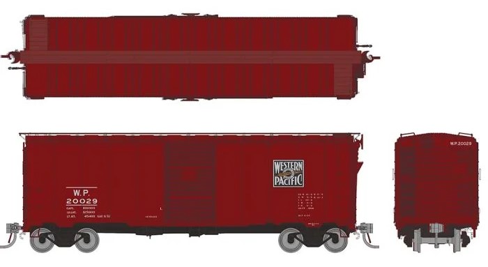 Rapido 180005-3 - HO 1937 AAR 40Ft Boxcar - Square Corner Ends - Western Pacific #20015
