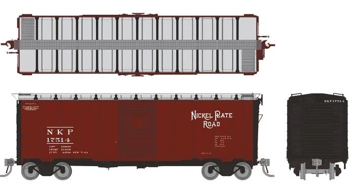 Rapido 181006-3 - HO 1937 AAR 40Ft Boxcar - Round Corner Ends - Nickel Plate NKP #17438