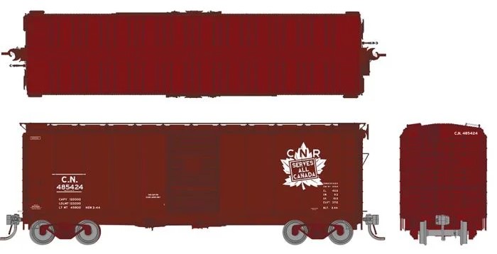 Rapido 182001 - HO 1937 AAR 40Ft Boxcar - NSC-2 Ends - Canadian National (White Leaf Herald) (6pkg)