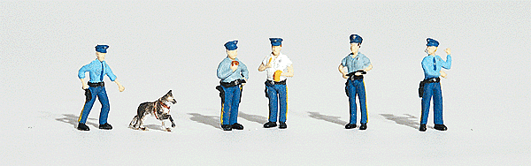 Woodland Scenics 1822 - HO Scenic Accent Figures - Policemen (5 Officers, 1 Police Dog)