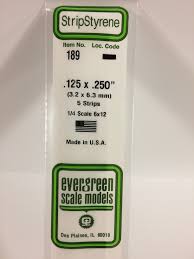 Evergreen Scale Models 189 Opaque White Polystyrene Strips 14in .125x.250 (5pcs pkg)