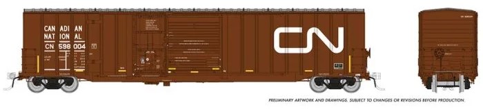 Rapido 193003 - HO Trenton Works 6348 CN Boxcar - Canadian National (w/ Conspicuity Stripes) (6pkg) #1